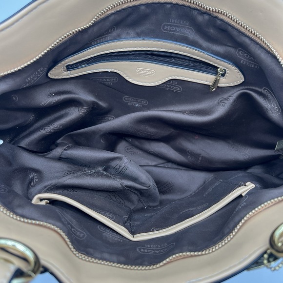 Coach Signature Canvas Tote Bag Tan Leather Trim - Picture 7 of 12